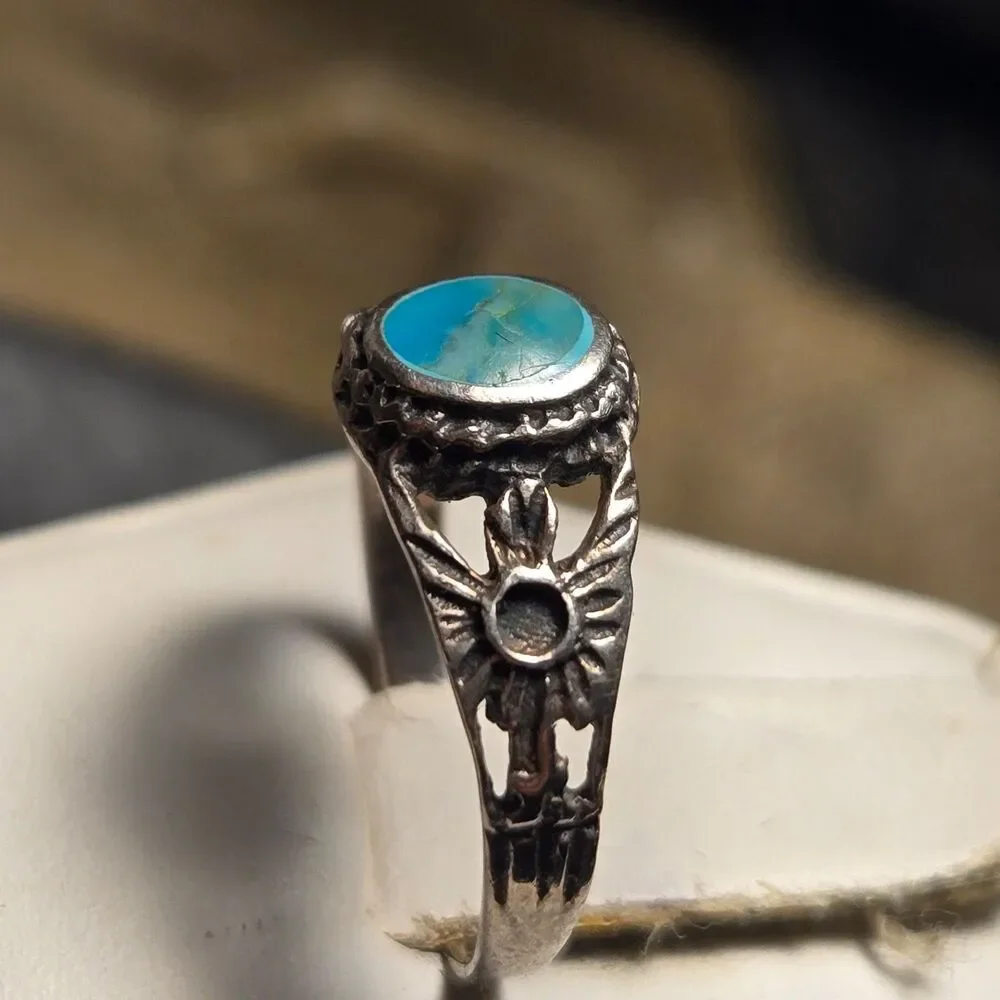 Blue green southwestern vintage sterling silver ring sz 6.5